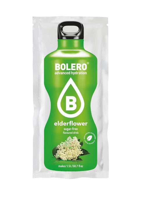 Bolero Bebida Instantánea Sabor Flor de Saúco, Pack de 12x9g. Un refresco en polvo sin azúcar, bajo en calorías y con Stevia para una hidratación óptima con un delicado toque floral. Bolero - pack