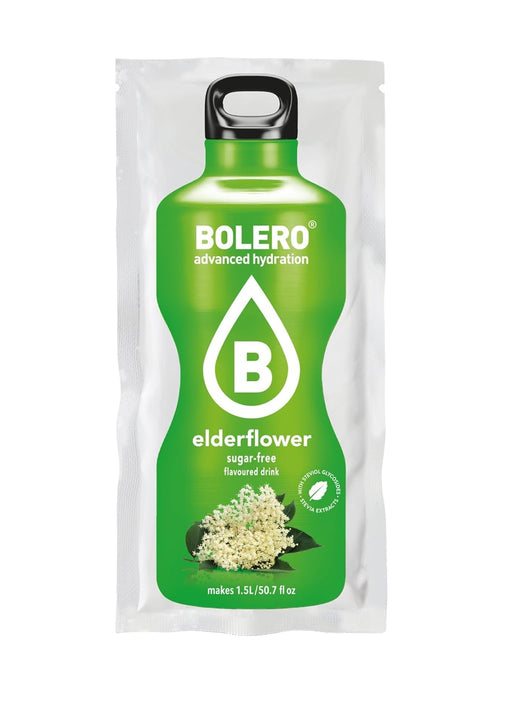 Bolero Bebida Instantánea Sabor Flor de Saúco, Pack de 12x9g. Un refresco en polvo sin azúcar, bajo en calorías y con Stevia para una hidratación óptima con un delicado toque floral. Bolero - pack