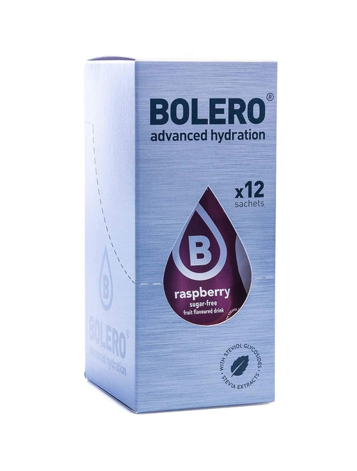 Bolero Bebida Instantánea Sabor Frambuesa, Pack de 12x9g. Preparado en polvo sin azúcar con Stevia y Vitamina C para una hidratación saludable, baja en calorías y llena de sabor. Bolero - frontal