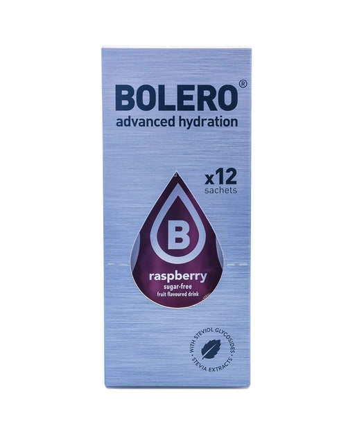 Bolero Bebida Instantánea Sabor Frambuesa, Pack de 12x9g. Preparado en polvo sin azúcar con Stevia y Vitamina C para una hidratación saludable, baja en calorías y llena de sabor. Bolero - pack