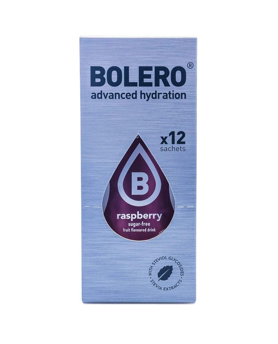 Bolero Bebida Instantánea Sabor Frambuesa, Pack de 12x9g. Preparado en polvo sin azúcar con Stevia y Vitamina C para una hidratación saludable, baja en calorías y llena de sabor. Bolero - pack