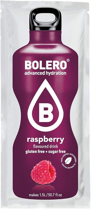 Bolero Bebida Instantánea Sabor Frambuesa, Pack de 12x9g. Preparado en polvo sin azúcar con Stevia y Vitamina C para una hidratación saludable, baja en calorías y llena de sabor. Bolero - uso