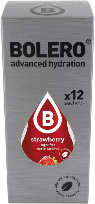 Bolero Bebida Instantánea Sabor Fresa, Pack de 12x9g. Un refresco en polvo sin azúcar, bajo en calorías y con Stevia para una hidratación óptima y llena de sabor. Bolero - detalle