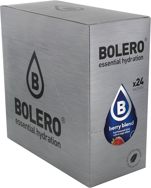 Bolero Bebida Instantánea Sabor Frutos del Bosque, Caja de 24x9g. Preparado en polvo sin azúcar con Stevia y Vitamina C para una hidratación saludable, baja en calorías y llena de sabor. Bolero - frontal