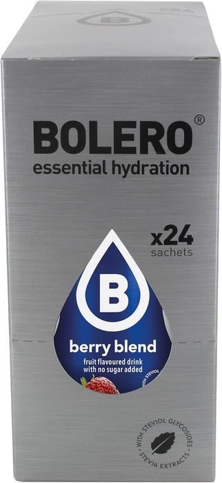 Bolero Bebida Instantánea Sabor Frutos del Bosque, Caja de 24x9g. Preparado en polvo sin azúcar con Stevia y Vitamina C para una hidratación saludable, baja en calorías y llena de sabor. Bolero - detalle
