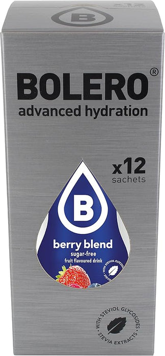 Bolero Bebida Instantánea Sabor Frutos del Bosque, Mega Pack de 48x9g. Un refresco en polvo sin azúcar, bajo en calorías, vegano y sin gluten, endulzado con Stevia. Bolero - frontal