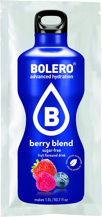 Bolero Bebida Instantánea Sabor Frutos del Bosque, Mega Pack de 48x9g. Un refresco en polvo sin azúcar, bajo en calorías, vegano y sin gluten, endulzado con Stevia. Bolero - uso