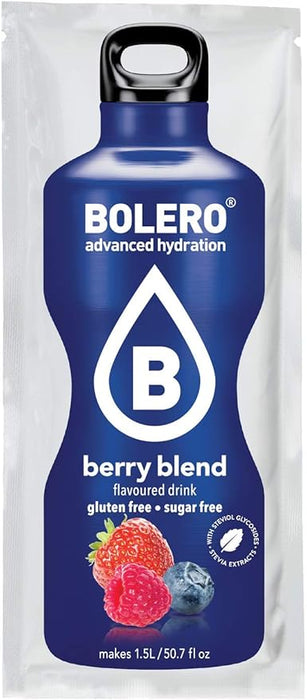 Bolero Bebida Instantánea Sabor Frutos del Bosque, Pack de 12x9g. Un refresco en polvo sin azúcar, vegano y sin gluten, endulzado con Stevia para una hidratación saludable. Bolero - ingredientes