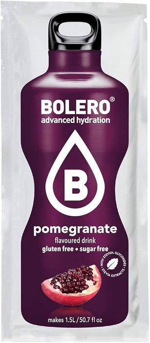 Bolero Bebida Instantánea Sabor Granada, Pack de 12x9g. Preparado en polvo sin azúcar con Stevia y Vitamina C para una hidratación saludable, baja en calorías y llena de sabor. Bolero - ingredientes
