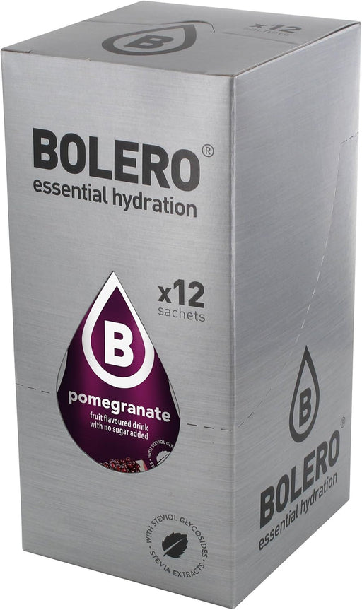 Bolero Bebida Instantánea Sabor Granada, Pack de 12x9g. Preparado en polvo sin azúcar con Stevia y Vitamina C para una hidratación saludable, baja en calorías y llena de sabor. Bolero - pack