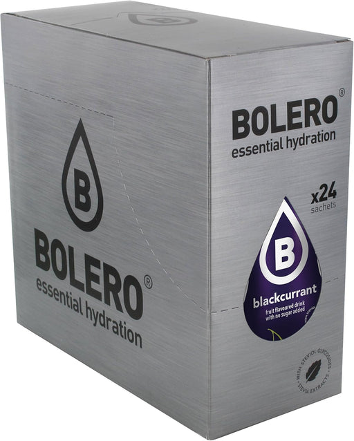 Bolero Bebida Instantánea Sabor Grosella Negra, Caja de 24x9g. Preparado en polvo sin azúcar, con Stevia y Vitamina C para una hidratación saludable, baja en calorías y llena de sabor. Bolero - frontal