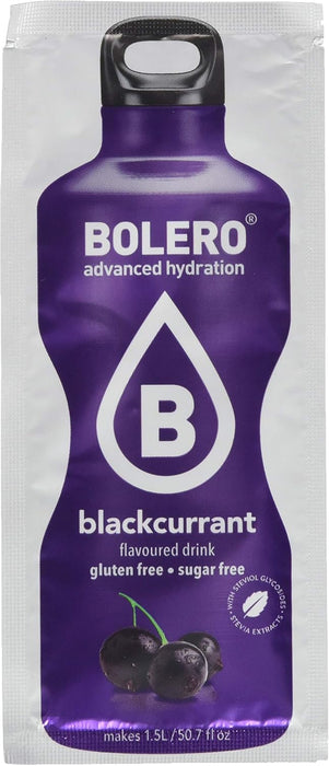 Bolero Bebida Instantánea Sabor Grosella Negra, Caja de 24x9g. Preparado en polvo sin azúcar, con Stevia y Vitamina C para una hidratación saludable, baja en calorías y llena de sabor. Bolero - lateral