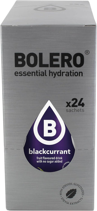 Bolero Bebida Instantánea Sabor Grosella Negra, Caja de 24x9g. Preparado en polvo sin azúcar, con Stevia y Vitamina C para una hidratación saludable, baja en calorías y llena de sabor. Bolero - detalle