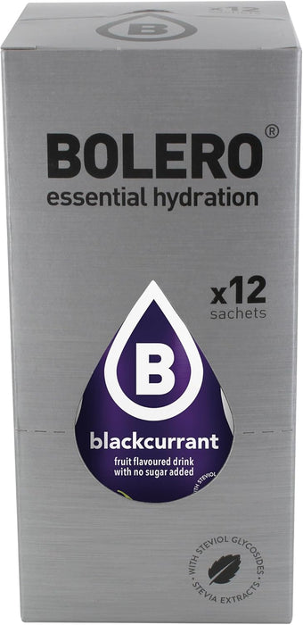 Bolero Bebida Instantánea Sabor Grosella, Pack de 12x9g. Un refresco en polvo sin azúcar, bajo en calorías y carbohidratos, con Stevia, Vitamina C y apto para dietas saludables. Bolero - detalle