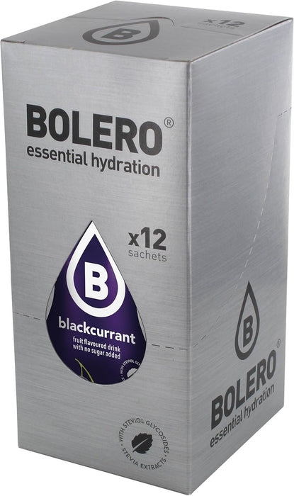 Bolero Bebida Instantánea Sabor Grosella, Pack de 12x9g. Un refresco en polvo sin azúcar, bajo en calorías y carbohidratos, con Stevia, Vitamina C y apto para dietas saludables. Bolero - extra