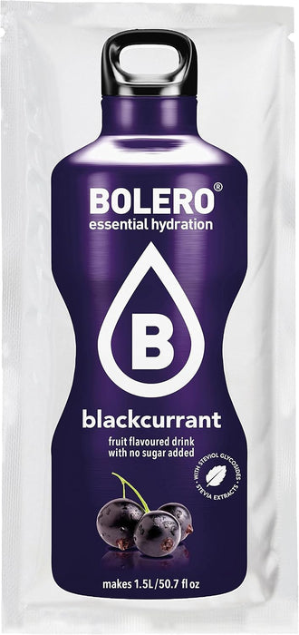 Bolero Bebida Instantánea Sabor Grosella, Pack de 12x9g. Un refresco en polvo sin azúcar, bajo en calorías y carbohidratos, con Stevia, Vitamina C y apto para dietas saludables. Bolero - presentacion