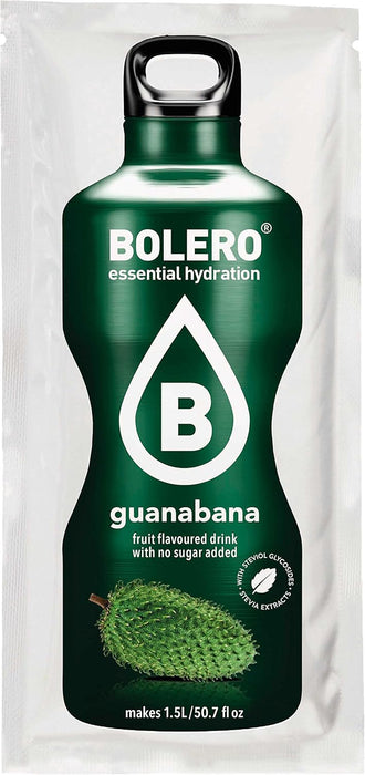 Bolero Bebida Instantánea Sabor Guanábana, Caja de 24x9g. Preparado en polvo sin azúcar con Stevia y Vitamina C para una hidratación saludable, baja en calorías y llena de sabor. Bolero - detalle