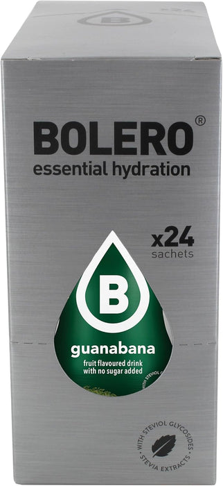 Bolero Bebida Instantánea Sabor Guanábana, Caja de 24x9g. Preparado en polvo sin azúcar con Stevia y Vitamina C para una hidratación saludable, baja en calorías y llena de sabor. Bolero - ingredientes