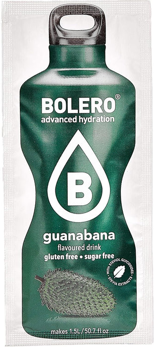 Bolero Bebida Instantánea Sabor Guanábana, Caja de 24x9g. Preparado en polvo sin azúcar con Stevia y Vitamina C para una hidratación saludable, baja en calorías y llena de sabor. Bolero - lateral