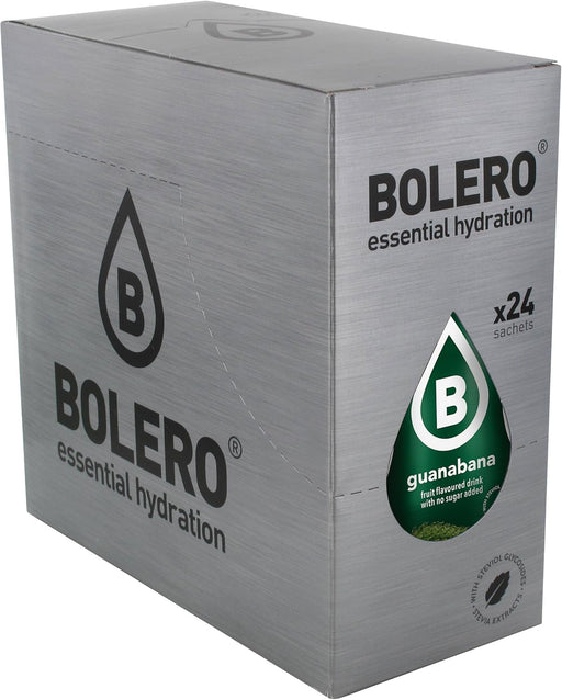 Bolero Bebida Instantánea Sabor Guanábana, Caja de 24x9g. Preparado en polvo sin azúcar con Stevia y Vitamina C para una hidratación saludable, baja en calorías y llena de sabor. Bolero - pack
