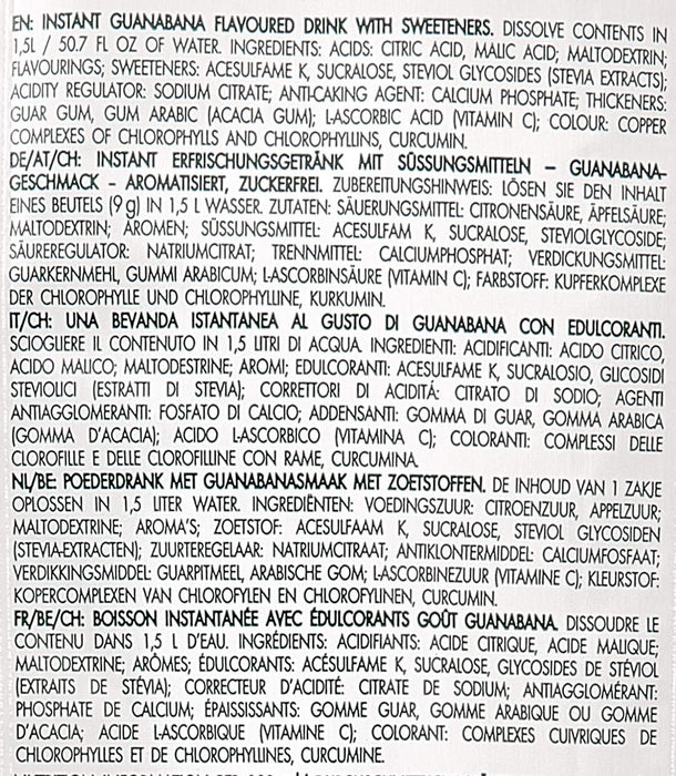 Bolero Bebida Instantánea Sabor Guanábana, Caja de 24x9g. Preparado en polvo sin azúcar con Stevia y Vitamina C para una hidratación saludable, baja en calorías y llena de sabor. Bolero - zoom