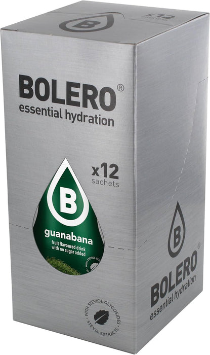 Bolero Bebida Instantánea Sabor Guanábana, Pack de 12x9g. Un refresco en polvo sin azúcar, bajo en calorías y con Stevia para una hidratación saludable y llena de sabor. Bolero - pack
