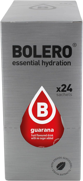 Bolero Bebida Instantánea Sabor Guaraná, Caja de 24x9g. Un refresco en polvo sin azúcar, bajo en calorías y con Stevia para una hidratación óptima y llena de sabor. Bolero - detalle