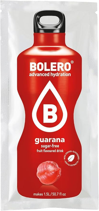 Bolero Bebida Instantánea Sabor Guaraná, Caja de 24x9g. Un refresco en polvo sin azúcar, bajo en calorías y con Stevia para una hidratación óptima y llena de sabor. Bolero - ingredientes