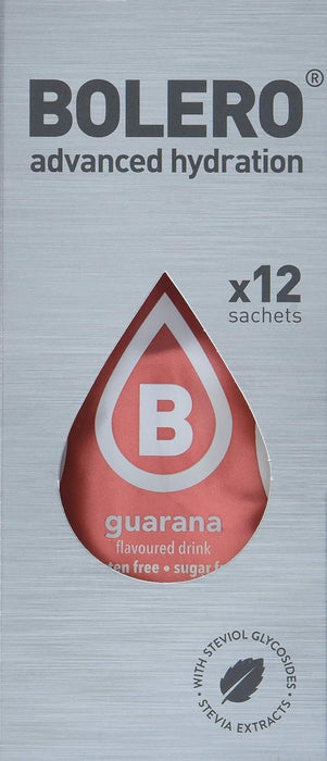 Bolero Bebida Instantánea Sabor Guaraná, Pack de 12x9g. Un refresco en polvo sin azúcar con Stevia y Vitamina C para una hidratación energética, saludable y baja en calorías. Bolero - detalle
