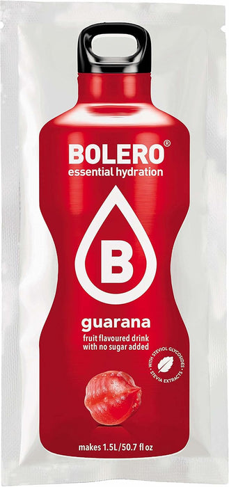 Bolero Bebida Instantánea Sabor Guaraná, Pack de 12x9g. Un refresco en polvo sin azúcar con Stevia y Vitamina C para una hidratación energética, saludable y baja en calorías. Bolero - extra