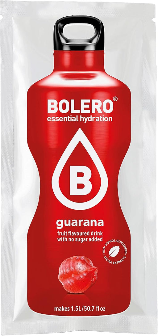 Bolero Bebida Instantánea Sabor Guaraná, Pack de 12x9g. Un refresco en polvo sin azúcar con Stevia y Vitamina C para una hidratación energética, saludable y baja en calorías. Bolero - frontal