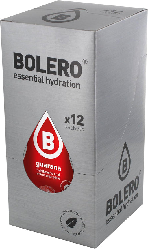 Bolero Bebida Instantánea Sabor Guaraná, Pack de 12x9g. Un refresco en polvo sin azúcar con Stevia y Vitamina C para una hidratación energética, saludable y baja en calorías. Bolero - pack