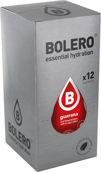 Bolero Bebida Instantánea Sabor Guaraná, Pack de 12x9g. Un refresco en polvo sin azúcar con Stevia y Vitamina C para una hidratación energética, saludable y baja en calorías. Bolero - presentacion