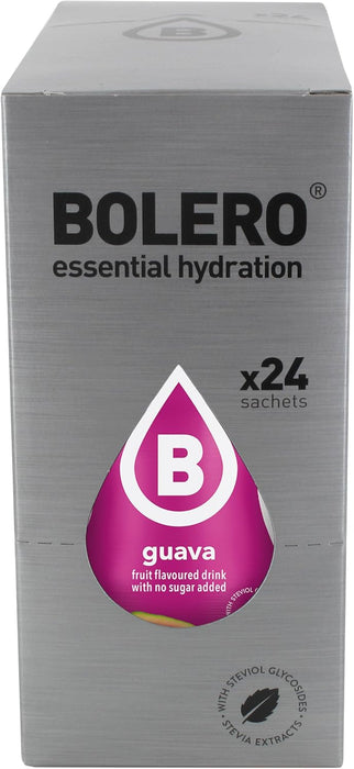 Bolero Bebida Instantánea Sabor Guayaba, Caja de 24x9g. Un refresco en polvo bajo en calorías y sin azúcar con Stevia, ideal para la hidratación diaria o deportiva. Bolero - detalle