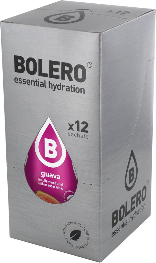Bolero Bebida Instantánea Sabor Guayaba, Pack de 12x9g. Un refresco en polvo sin azúcar, sin gluten y con Stevia, enriquecido con Vitamina C. Apto para dietas saludables. Bolero - pack