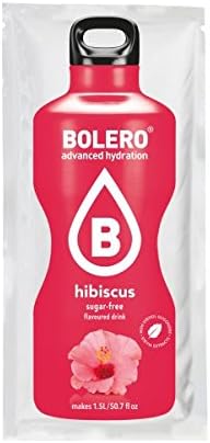Bolero Bebida Instantánea Sabor Hibisco, Pack de 12x9g. Un refresco en polvo sin azúcar, bajo en calorías y con Stevia para una hidratación saludable con un sabor único y floral. Bolero - frontal