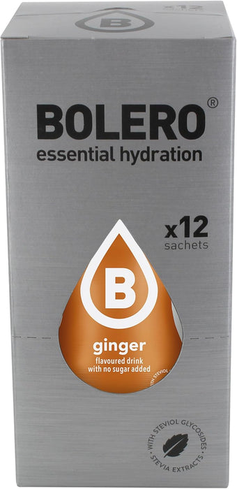 Bolero Bebida Instantánea Sabor Jengibre, Pack de 12x9g. Un refresco en polvo sin azúcar, bajo en calorías y con Stevia para una hidratación saludable con un sabor único y especiado. Bolero - ingredientes