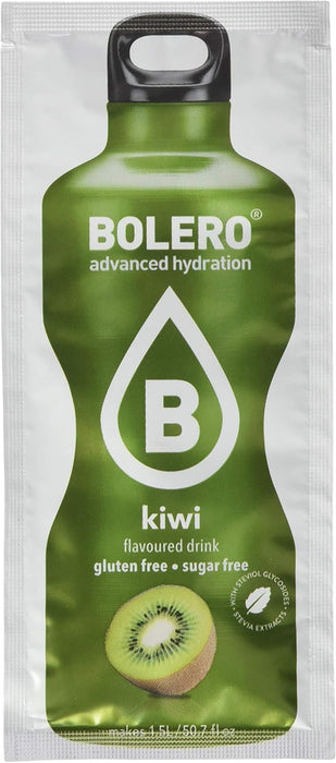 Bolero Bebida Instantánea Sabor Kiwi, Caja de 24x9g. Un refresco en polvo sin azúcar, sin aspartamo y con Stevia para una hidratación saludable, baja en calorías y llena de sabor. Bolero - ingredientes