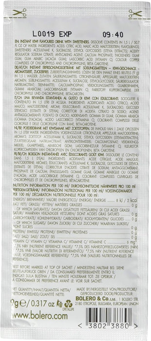 Bolero Bebida Instantánea Sabor Kiwi, Pack de 12x9g. Un refresco en polvo bajo en calorías y sin azúcar con Stevia, ideal para la hidratación diaria o durante el deporte. Bolero - ingredientes