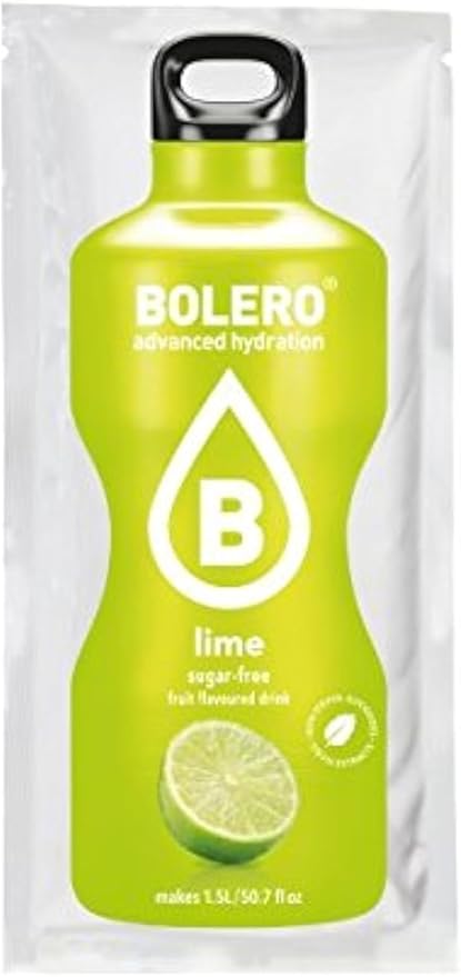 Bolero Bebida Instantánea Sabor Lima, Pack de 12x9g. Un refresco en polvo sin azúcar, bajo en calorías y con Stevia para una hidratación óptima y llena de sabor. Bolero - frontal