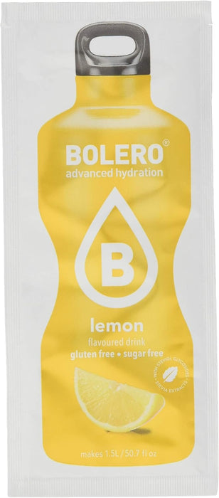 Bolero Bebida Instantánea Sabor Limón, Pack de 12x9g. Un refresco en polvo sin azúcar con Stevia y Vitamina C para disfrutar de una hidratación cítrica, saludable y deliciosa. Bolero - presentacion