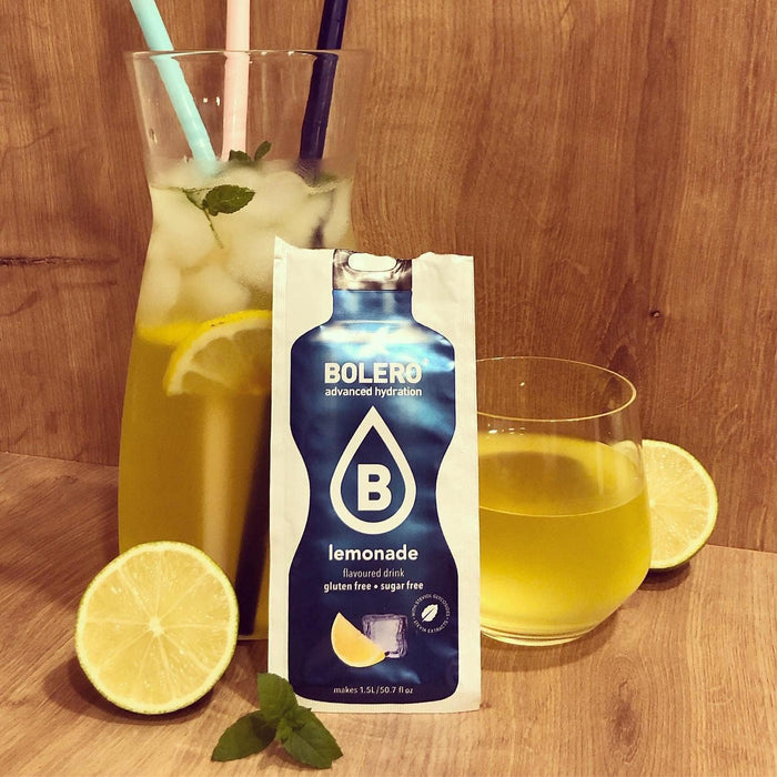 Bolero Bebida Instantánea Sabor Limonada, Caja de 24x9g. Preparado en polvo sin azúcar con Stevia y Vitamina C para una hidratación saludable, baja en calorías y llena de sabor. Bolero - ingredientes