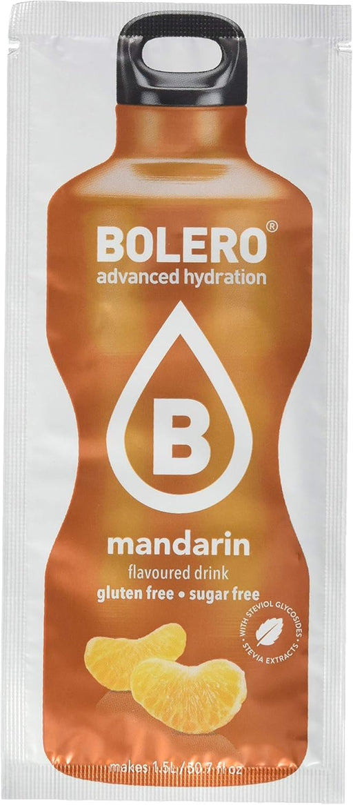 Bolero Bebida Instantánea Sabor Mandarina, Pack de 12x9g. Un refresco en polvo sin azúcar con Stevia y Vitamina C para disfrutar de una hidratación cítrica, saludable y deliciosa. Bolero - pack