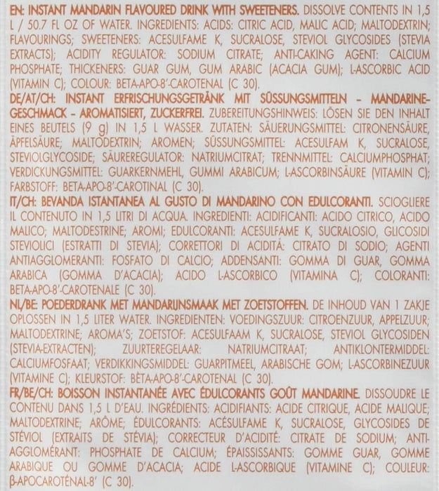 Bolero Bebida Instantánea Sabor Mandarina, Pack de 12x9g. Un refresco en polvo sin azúcar con Stevia y Vitamina C para disfrutar de una hidratación cítrica, saludable y deliciosa. Bolero - presentacion