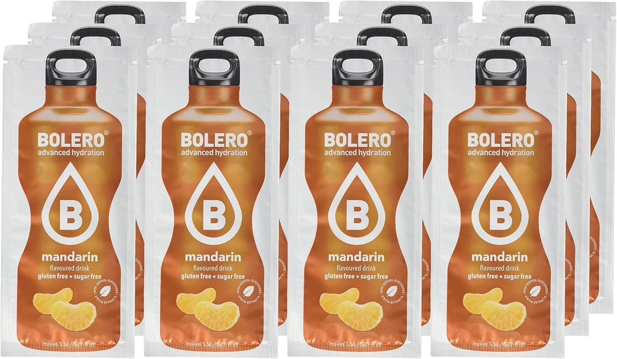 Bolero Bebida Instantánea Sabor Mandarina, Pack de 12x9g. Un refresco en polvo sin azúcar con Stevia y Vitamina C para disfrutar de una hidratación cítrica, saludable y deliciosa. Bolero - ingredientes