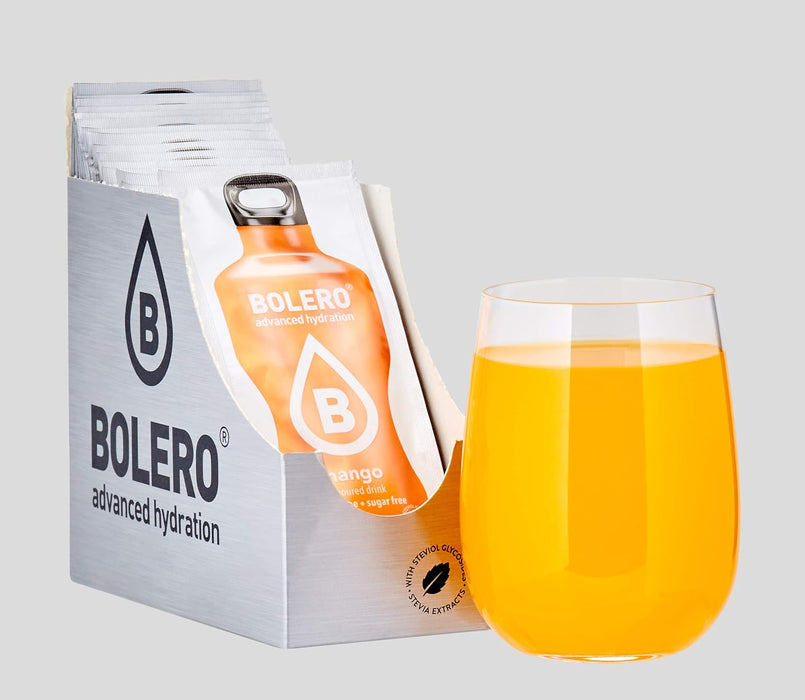 Bolero Bebida Instantánea Sabor Mango, Caja de 24x9g. Preparado en polvo sin azúcar con Stevia y Vitamina C para una hidratación tropical, deliciosa y baja en calorías. Bolero - ingredientes