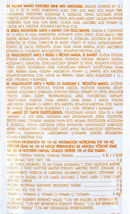 Bolero Bebida Instantánea Sabor Mango, Caja de 24x9g. Preparado en polvo sin azúcar con Stevia y Vitamina C para una hidratación tropical, deliciosa y baja en calorías. Bolero - uso