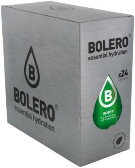 Bolero Bebida Instantánea Sabor Manzana, Caja de 24x9g. Preparado en polvo sin azúcar con Stevia y Vitamina C para una hidratación saludable, baja en calorías y llena de sabor. Bolero - frontal