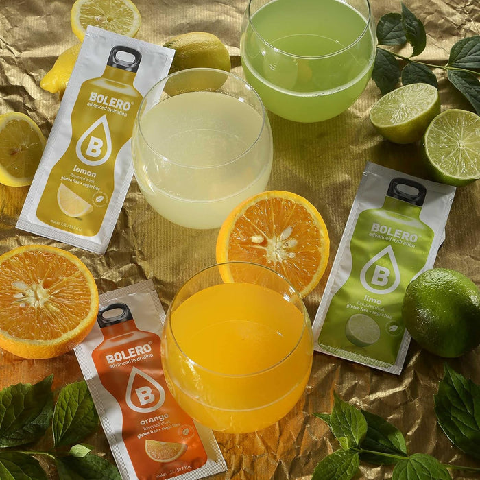 Bolero Bebida Instantánea Sabor Manzana, Caja de 24x9g. Preparado en polvo sin azúcar con Stevia y Vitamina C para una hidratación saludable, baja en calorías y llena de sabor. Bolero - ingredientes