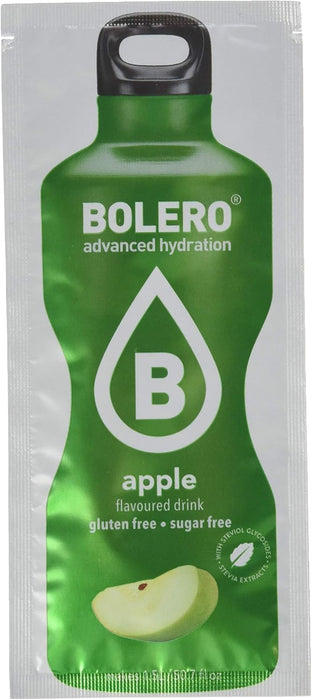 Bolero Bebida Instantánea Sabor Manzana, Caja de 24x9g. Preparado en polvo sin azúcar con Stevia y Vitamina C para una hidratación saludable, baja en calorías y llena de sabor. Bolero - presentacion